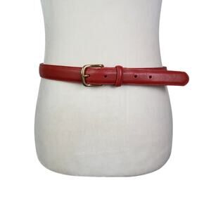 Vintage Lands' End Red Leather Waist Belt Brass Buckle 32